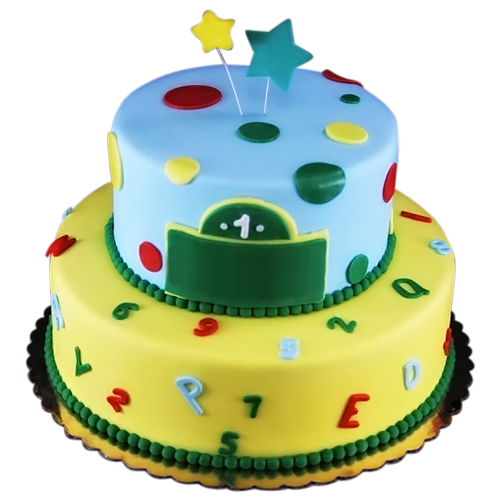 Simple tiered first birthday cake for a baby boy
