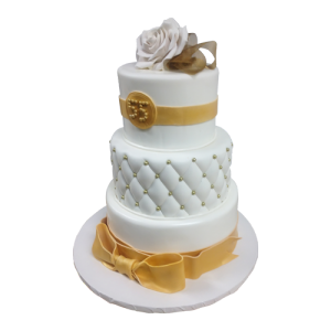 Tiered Gold and White Cake